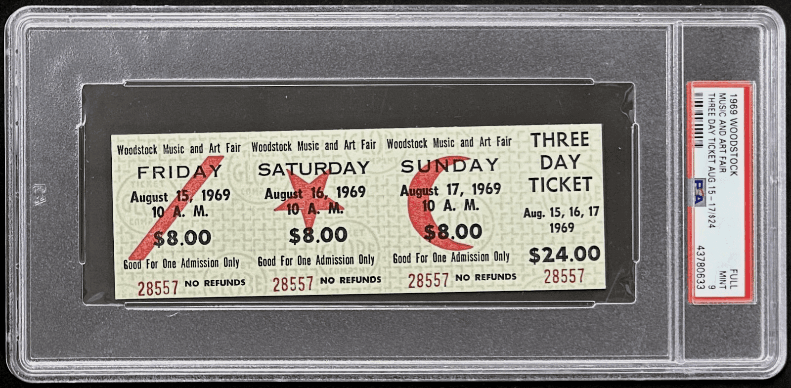 1969 Woodstock Festival 3 Day $8/$24 Ticket PSA Mint 9 Jimi Hendrix Janis Joplin Jimi Hendrix Ticket Stub 1969-woodstock-festival-3-day-8, supplier stock photo