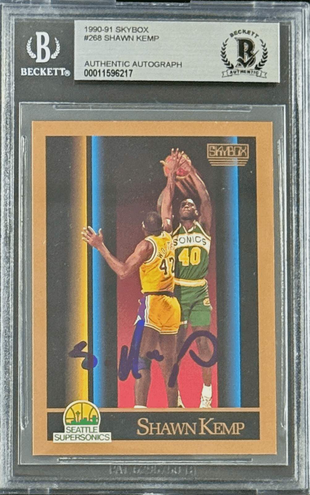 Shawn Kemp Signed 1990-91 Skybox Rookie Card #268 Beckett 11596217 Shawn Kemp Card 11596217, supplier stock photo