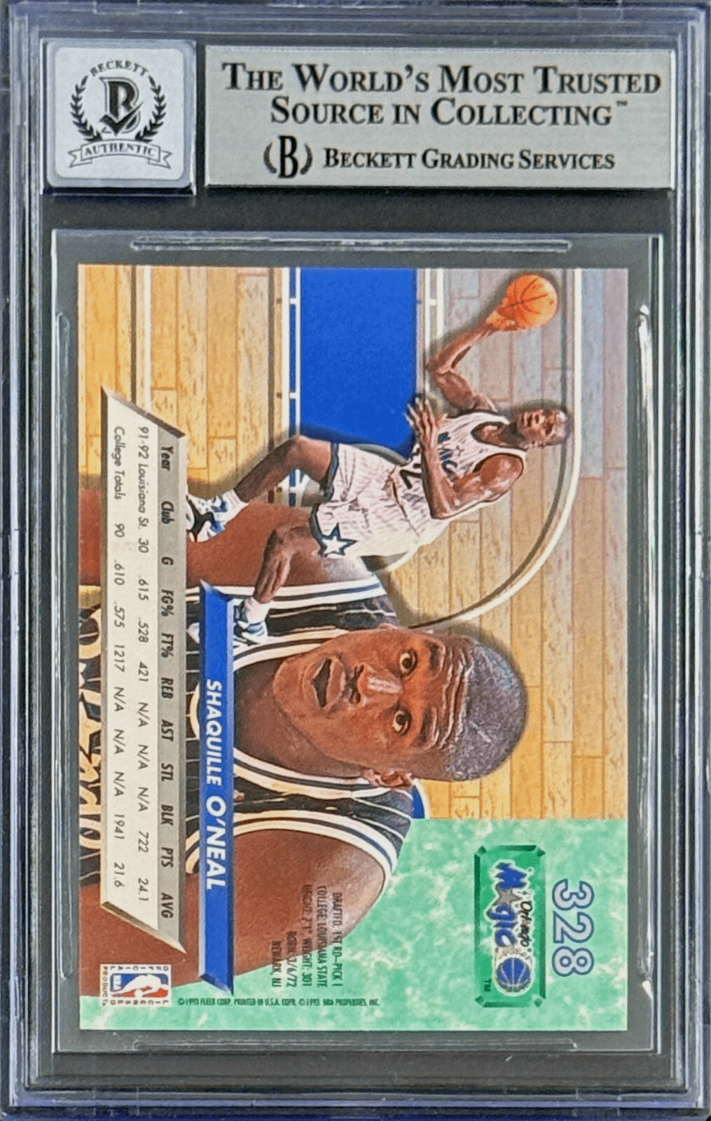 Shaquille O’Neal SHAQ Signed 1992-93 Fleer Ultra Rookie Card #328 BAS 14058256 Shaquille O'Neal Card 14058256, Orlando Magic, view 2, supplier stock photo