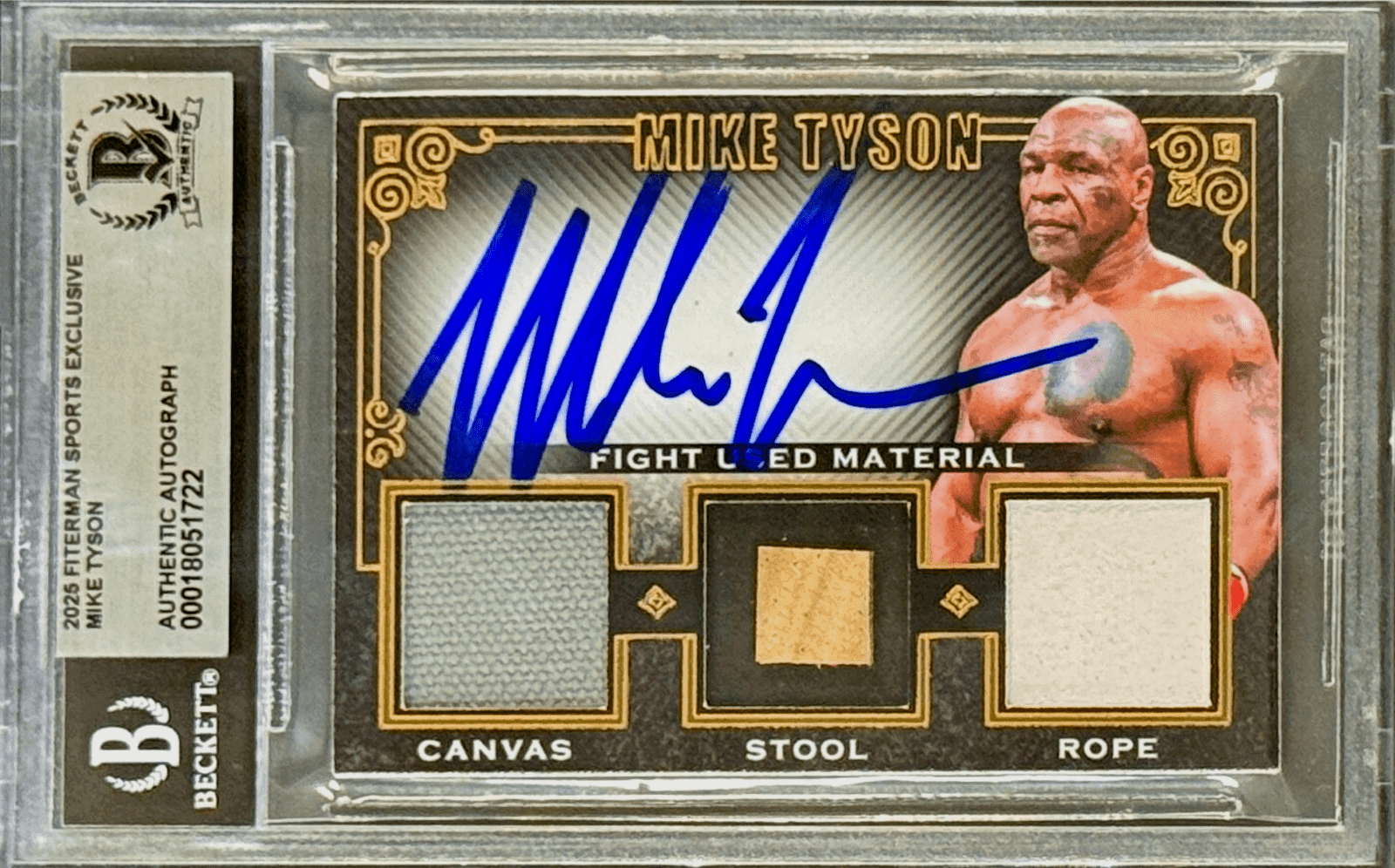MIKE TYSON Triple Relic Card vs Jake Paul Fight Canvas Stool Rope BAS 18051722 Mike Tyson Card 18051722, supplier stock photo