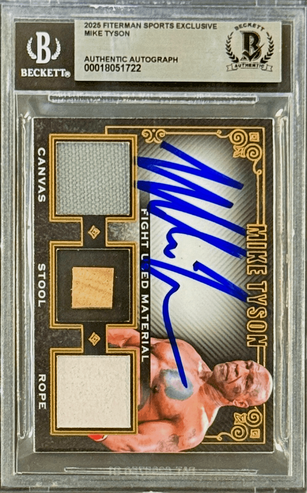 MIKE TYSON Triple Relic Card vs Jake Paul Fight Canvas Stool Rope BAS 18051722 Mike Tyson Card 18051722, view 2, supplier stock photo