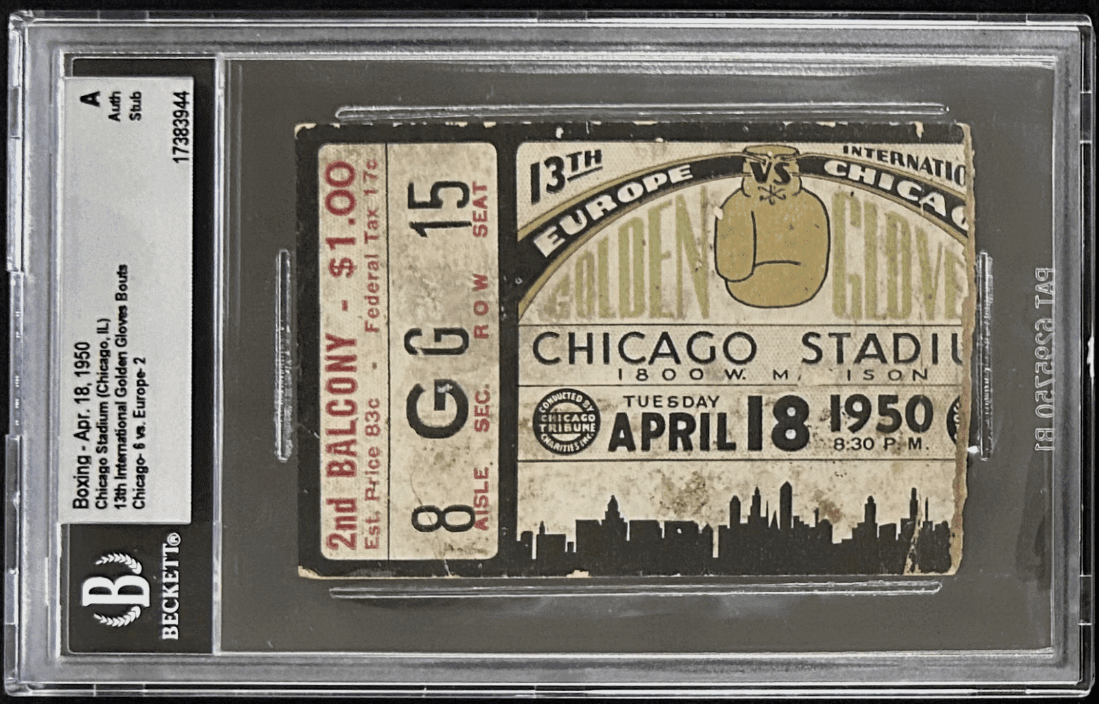 13th Boxing International Golden Gloves Bouts 4/18/1950 Ticket Stub Beckett Auth Ticket Stub 13th-boxing-international-golden-bouts-4, supplier stock photo