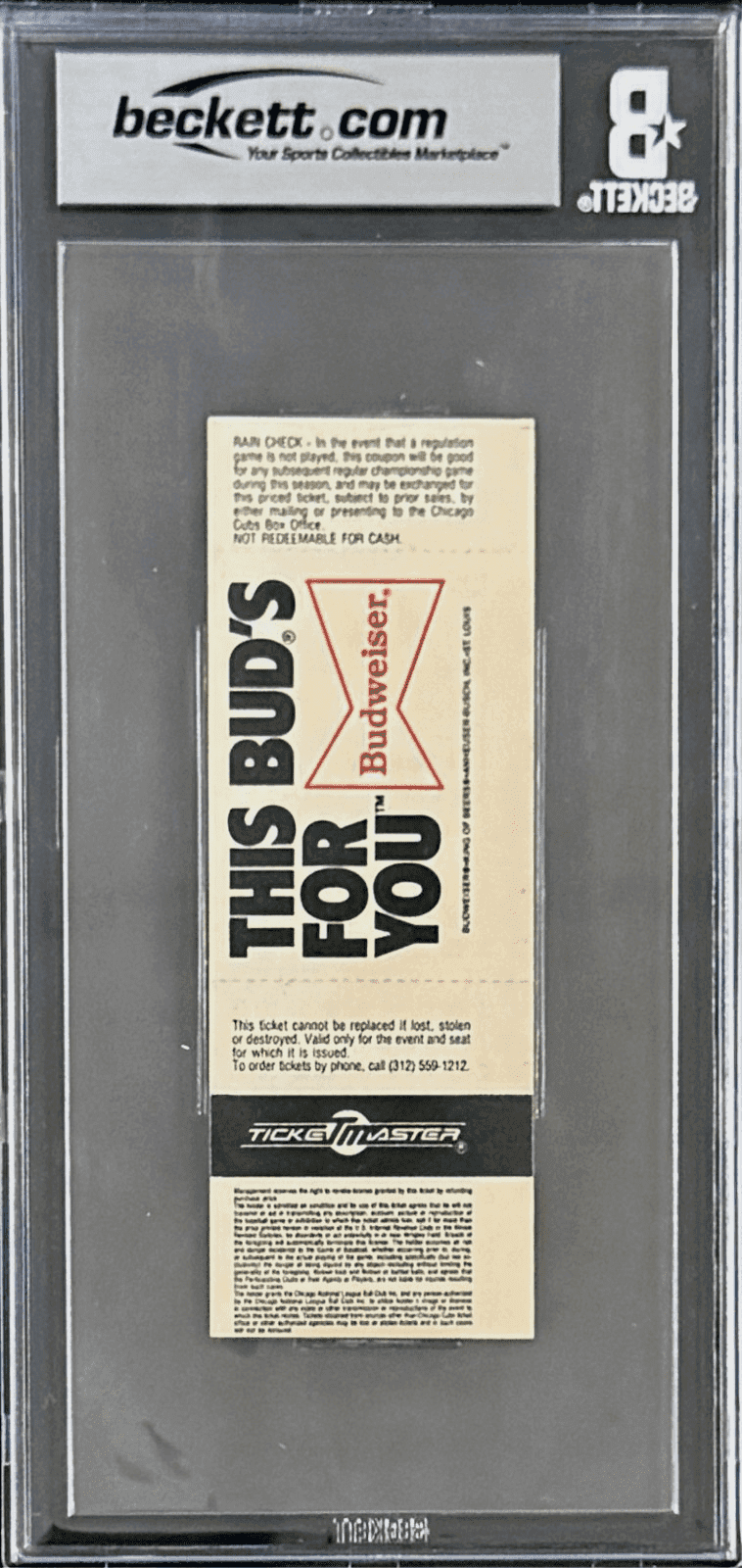 Pete Rose Signed Sep. 8, 1985 Reds Full Ticket Beckett 7 NM Tied Ty Cobb 4191 Pete Rose Ticket Stub pete-rose-sep-8-1985-full, Cincinnati Reds, view 3, supplier stock photo