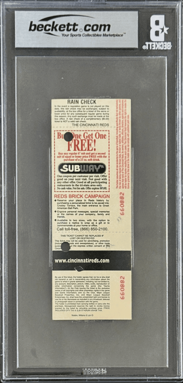 PETE ROSE AUTOGRAPHED FULL TICKET FINAL GAME AT RIVERFRONT 9/22/2002 Beckett 7NM Pete Rose Ticket Stub pete-rose-full-final-game-at, Cincinnati Reds, view 3, supplier stock photo