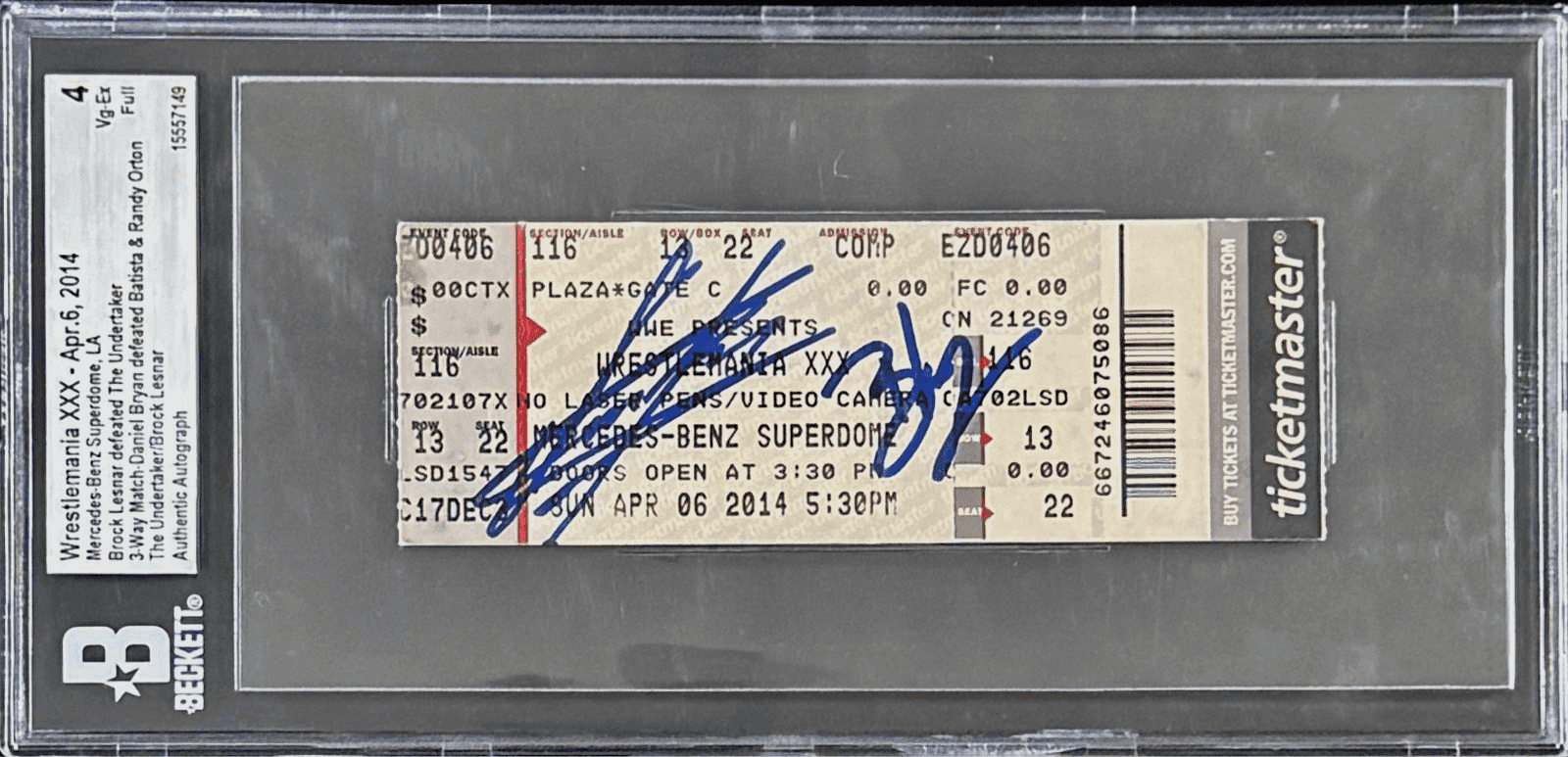 Undertaker Brock Lesnar Signed WWE WrestleMania XXX Ticket BAS End of Streak Brock Lesnar Ticket Stub undertaker-brock-lesnar-wwe-wrestlemania-xxx, supplier stock photo