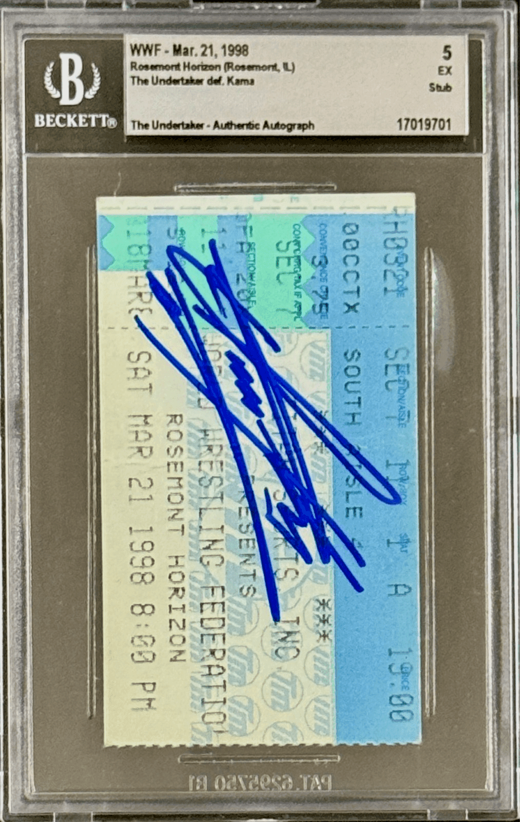 Undertaker Signed WWF March 21, 1998 Ticket Stub Beckett 5 Ex 17019701 Undertaker Ticket Stub 17019701, view 2, supplier stock photo