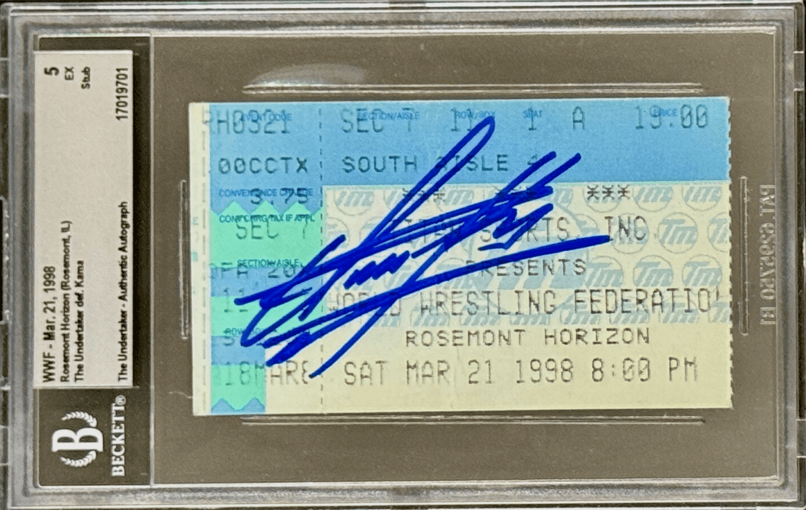 Undertaker Signed WWF March 21, 1998 Ticket Stub Beckett 5 Ex 17019701 Undertaker Ticket Stub 17019701, supplier stock photo
