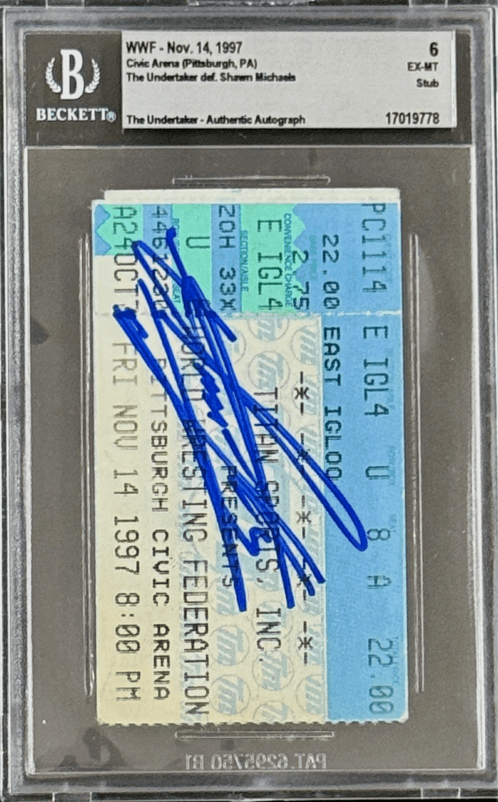 Undertaker Signed WWF November 14, 1997 Ticket Stub Beckett 6 Ex-MT 17019778 Undertaker Ticket Stub 17019778, view 2, supplier stock photo