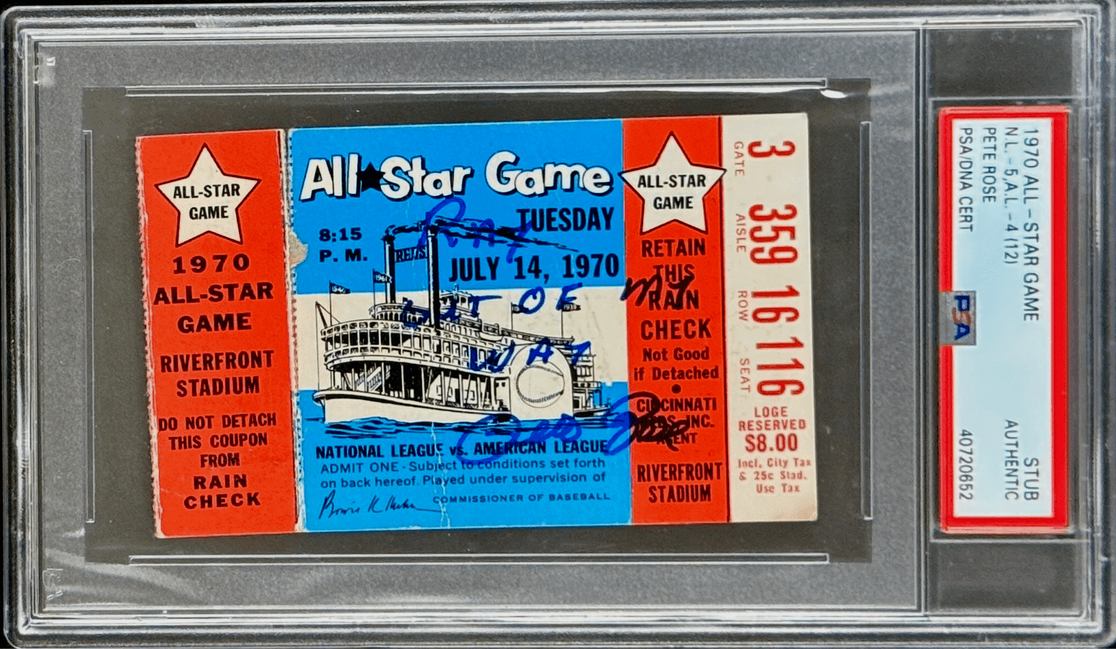 PETE ROSE 1970 ALL – STAR GAME SIGNED TICKET STUB PSA/DNA “Ray Out of My Way” Pete Rose Ticket Stub pete-rose-1970-all-star-game, Cincinnati Reds, supplier stock photo