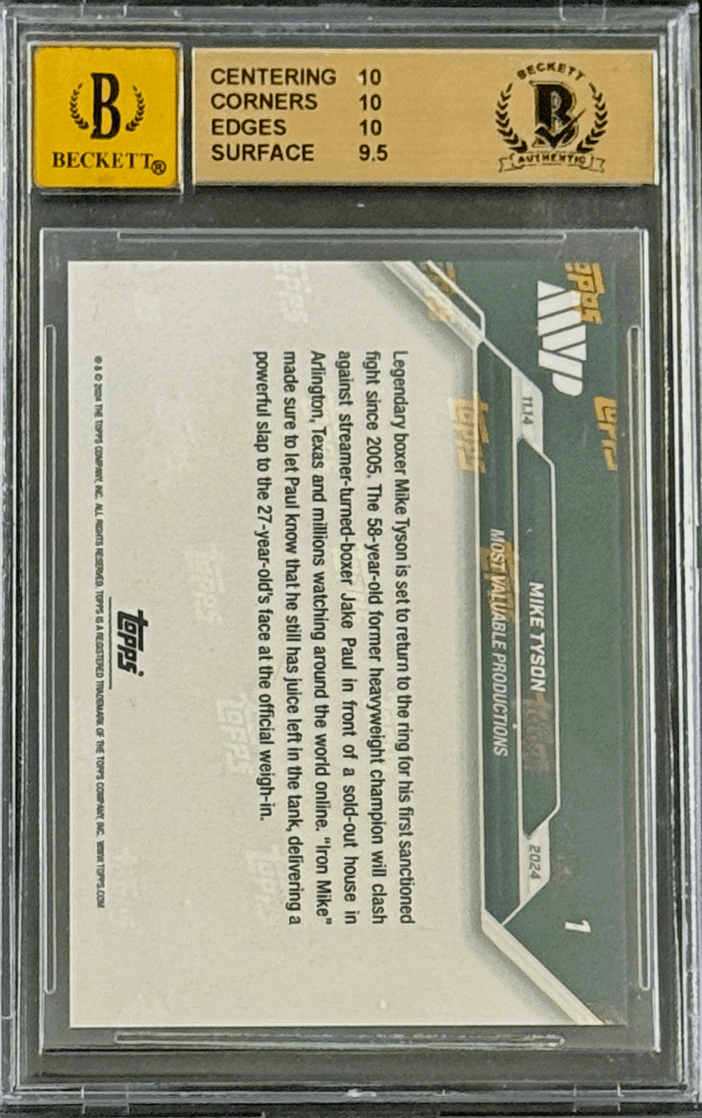 Mike Tyson Autographed 2024 Topps NOW Card BAS Pristine 10 & Auto 10 17715823 Mike Tyson Card 17715823, view 2, supplier stock photo
