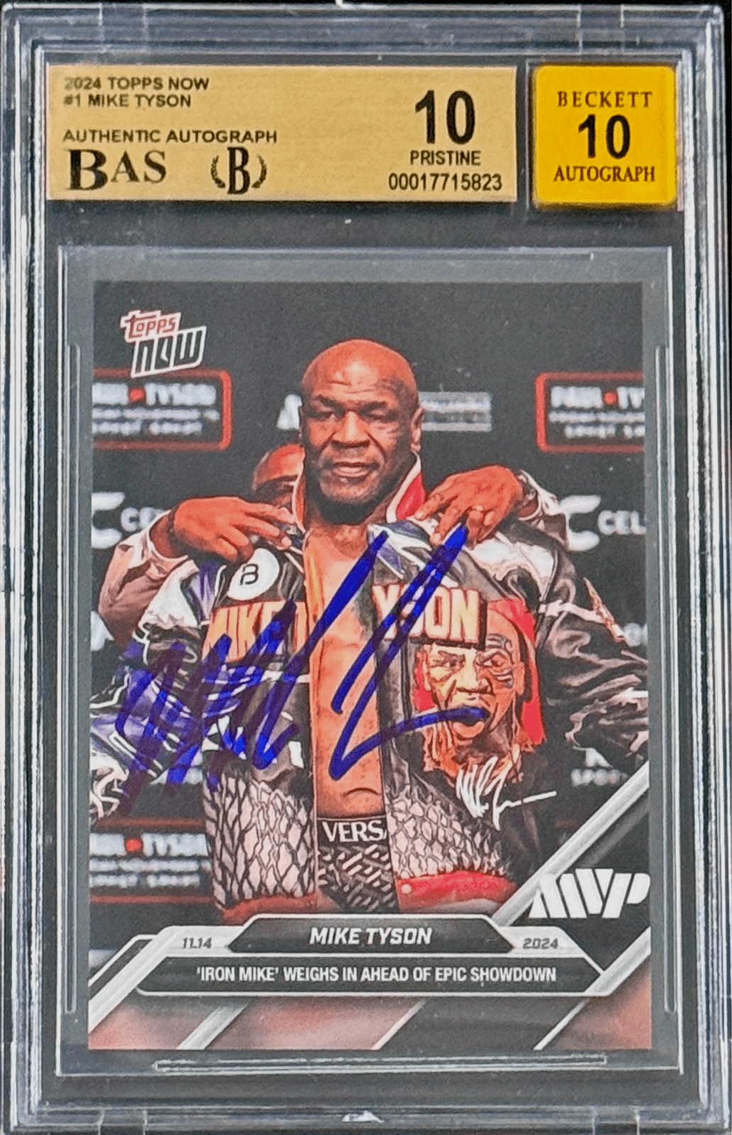 Mike Tyson Autographed 2024 Topps NOW Card BAS Pristine 10 & Auto 10 17715823 Mike Tyson Card 17715823, supplier stock photo