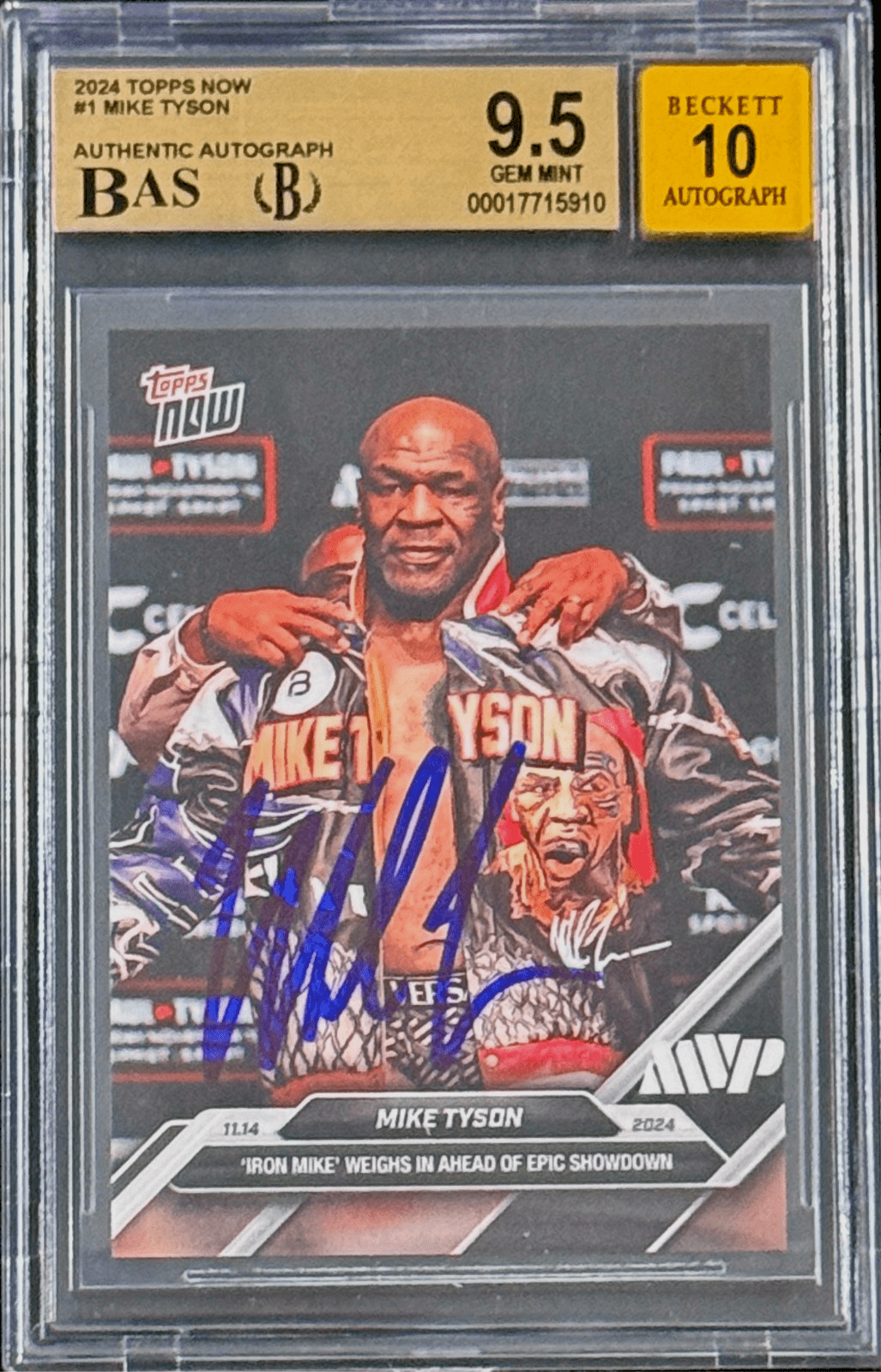 Mike Tyson Autographed 2024 Topps NOW Card BAS Gem Mint 9.5 & Auto 10 17715910 Mike Tyson Card 17715910, supplier stock photo