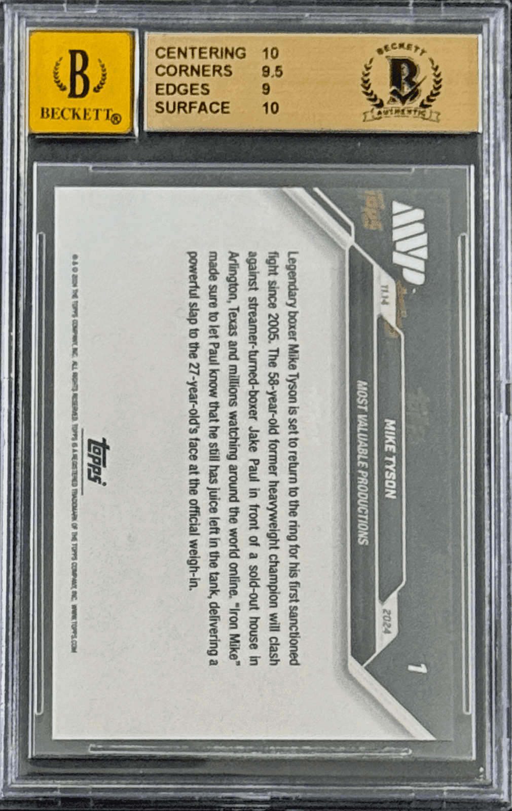 Mike Tyson Autographed 2024 Topps NOW Card BAS Gem Mint 9.5 & Auto 10 17715907 Mike Tyson Card 17715907, view 2, supplier stock photo