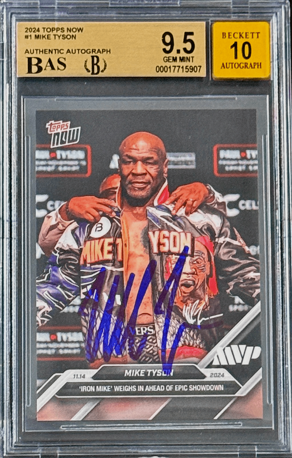 Mike Tyson Autographed 2024 Topps NOW Card BAS Gem Mint 9.5 & Auto 10 17715907 Mike Tyson Card 17715907, supplier stock photo