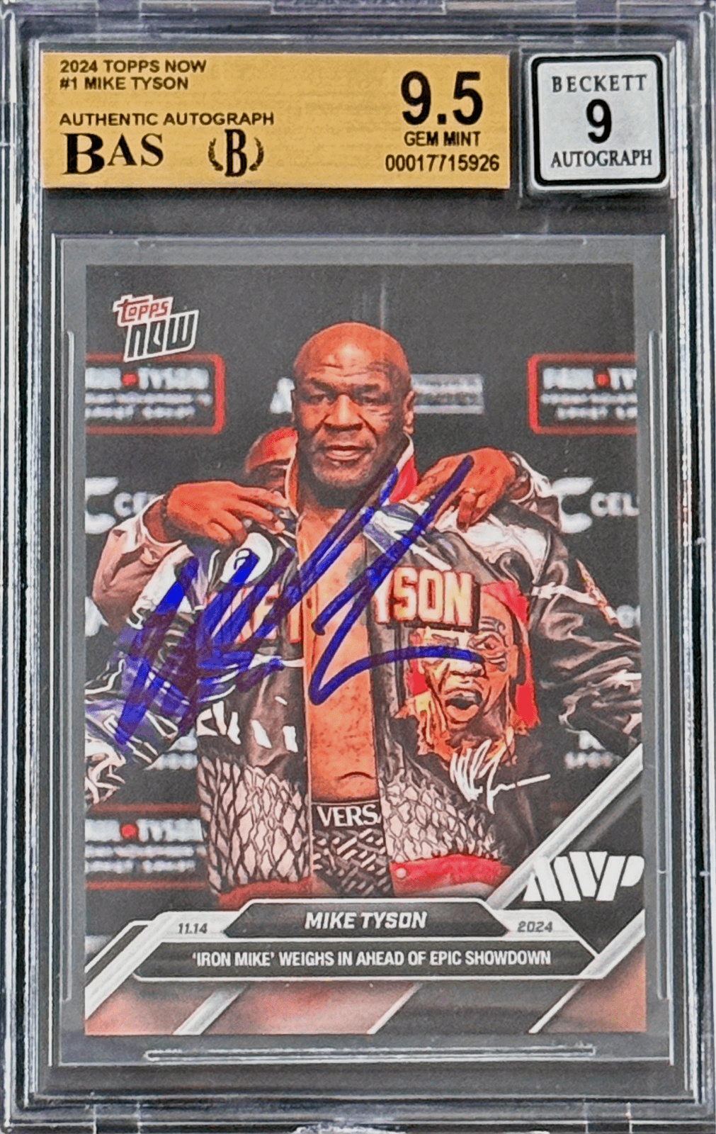 Mike Tyson Autographed 2024 Topps NOW Card BAS Gem Mint 9.5 & Auto 9 17715926 Mike Tyson Card 17715926, supplier stock photo
