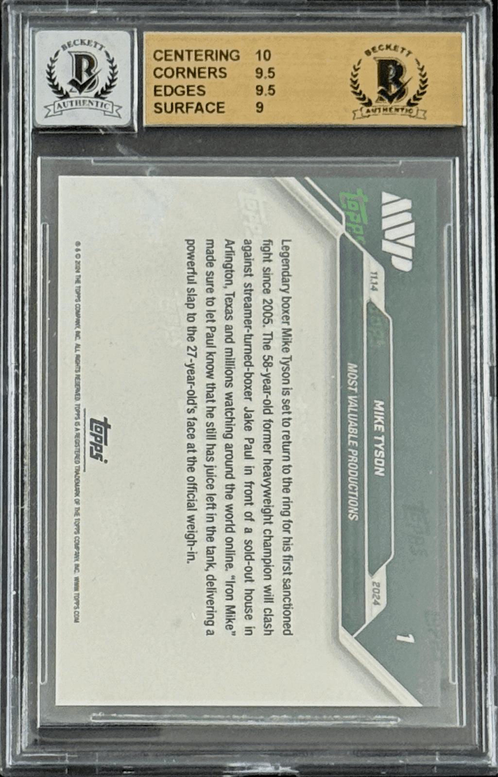 Mike Tyson Autographed 2024 Topps NOW Card BAS Gem Mint 9.5 & Auto 9 17715926 Mike Tyson Card 17715926, view 2, supplier stock photo