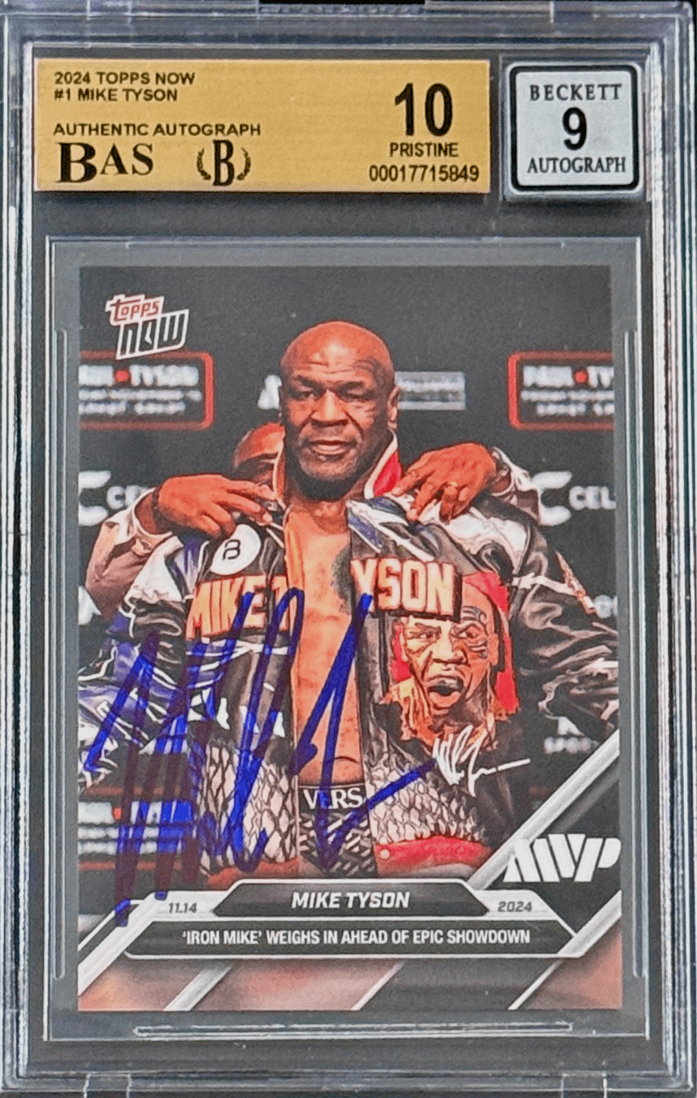 Mike Tyson Autographed 2024 Topps NOW Card BAS Pristine 10 & Auto 9 17715849 Mike Tyson Card 17715849, supplier stock photo