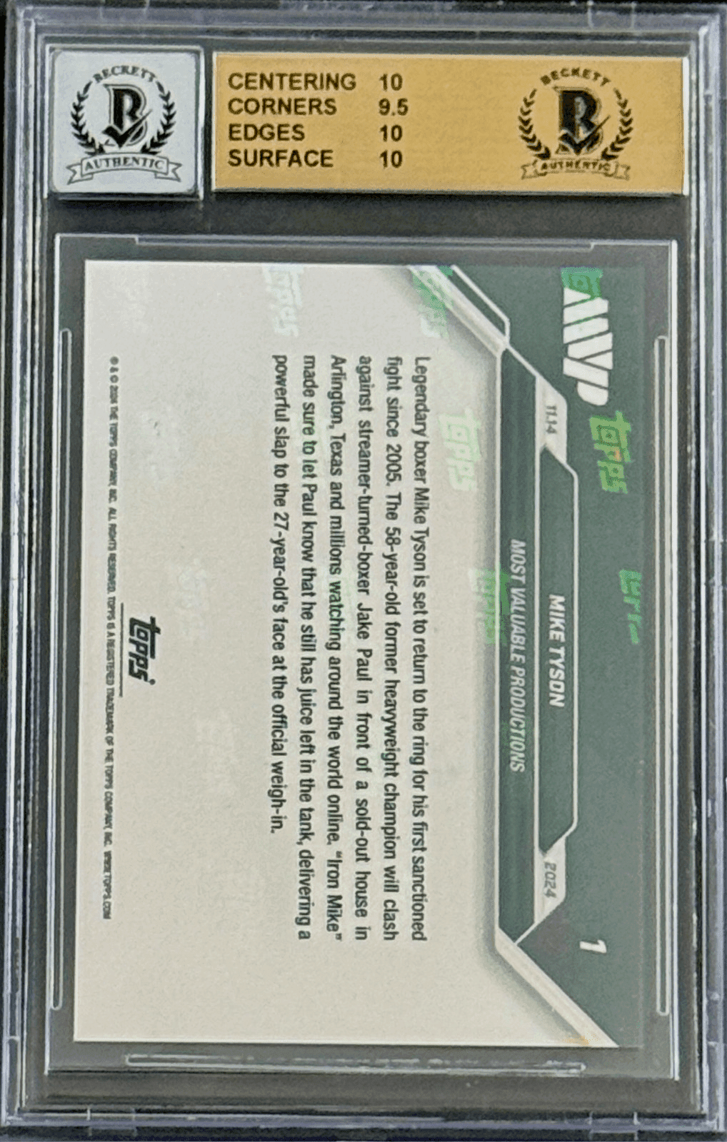 Mike Tyson Autographed 2024 Topps NOW Card BAS Pristine 10 & Auto 9 17715849 Mike Tyson Card 17715849, view 2, supplier stock photo
