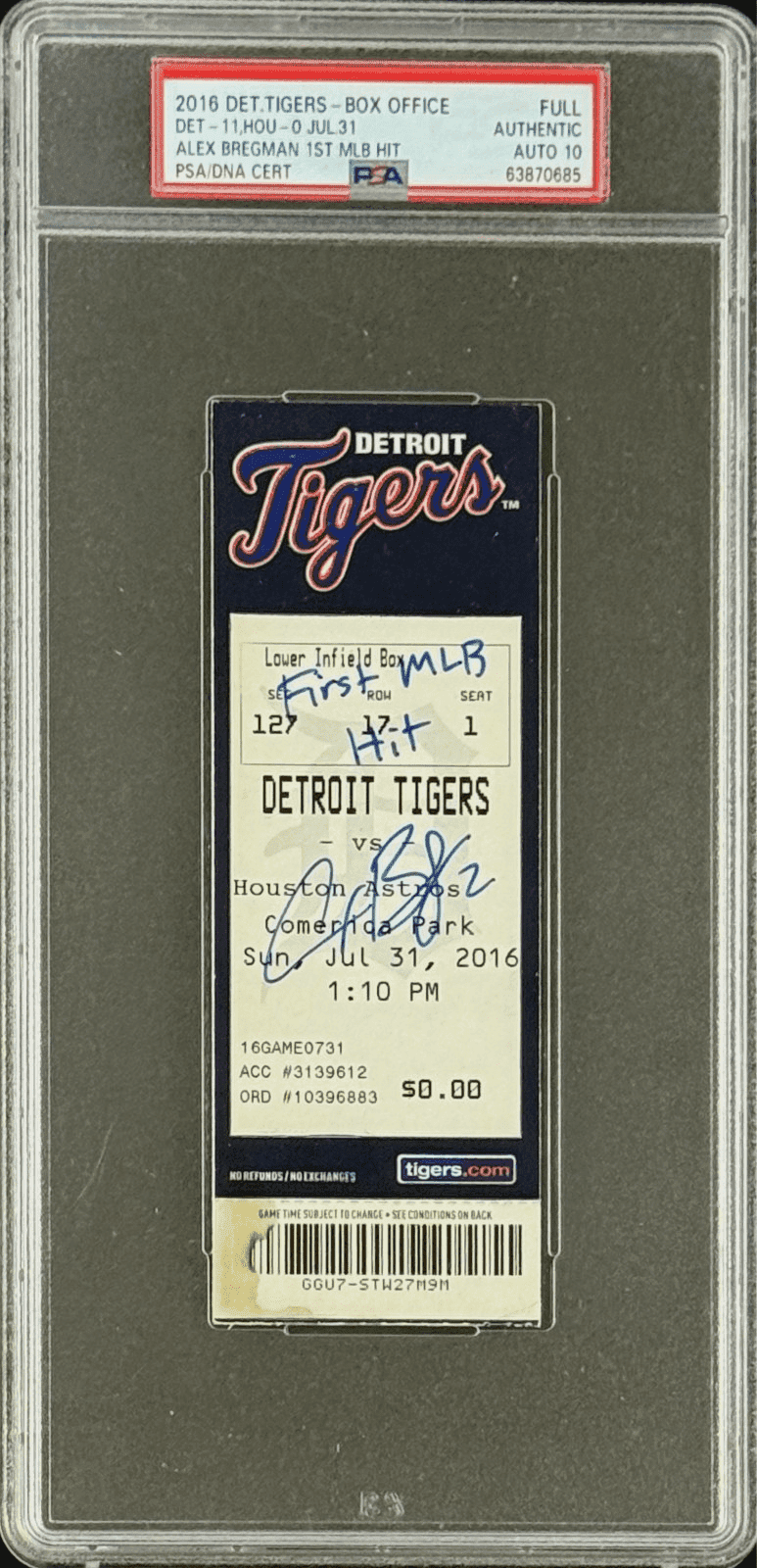 Alex Bregman Signed First MLB Hit Full Ticket PSA Auto 10 633870685 Alex Bregman Ticket Stub 633870685, Houston Astros, supplier stock photo