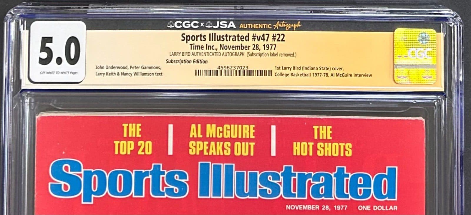 Larry Bird Signed Sports Illustrated Magazine 1st Cover 11/28/77 CGC 5.0 JSA Larry Bird Other larry-bird-illustrated-magazine-1st-cover, Indiana State Sycamores, view 4, supplier stock photo