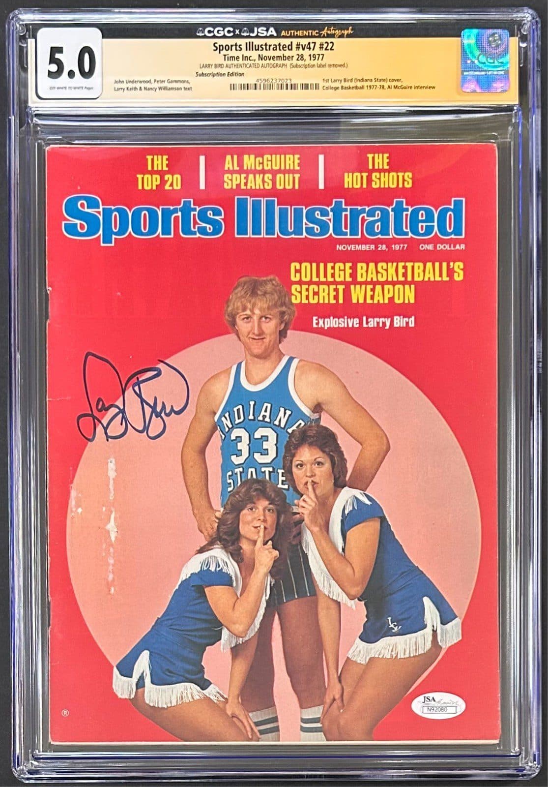 Larry Bird Signed Sports Illustrated Magazine 1st Cover 11/28/77 CGC 5.0 JSA Larry Bird Other larry-bird-illustrated-magazine-1st-cover, Indiana State Sycamores, supplier stock photo