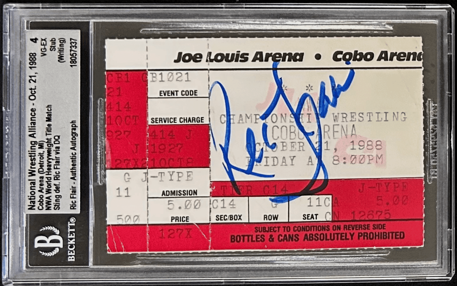 Ric Flair Signed NWA Oct. 21, 1988 Ticket Stub Beckett 4 VG-EX Auto 18057337 Ric Flair Ticket Stub 18057337, supplier stock photo