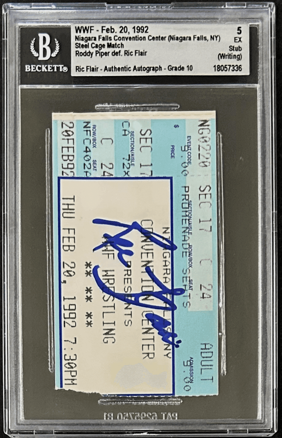 Ric Flair Signed WWF Feb. 20, 1992 Ticket Stub Beckett 5 EX Auto 10 18057336 Ric Flair Ticket Stub 18057336, view 2, supplier stock photo
