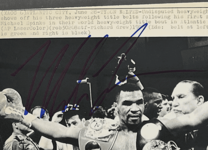 Mike Tyson Signed 1988 Type 3 Photograph PSA/DNA with 3 Tittle Belts Spinks KO Mike Tyson Photo mike-tyson-1988-type-3-photograph, view 3, supplier stock photo