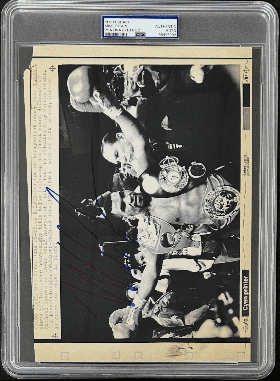 Mike Tyson Signed 1988 Type 3 Photograph PSA/DNA with 3 Tittle Belts Spinks KO Mike Tyson Photo mike-tyson-1988-type-3-photograph, view 2, supplier stock photo