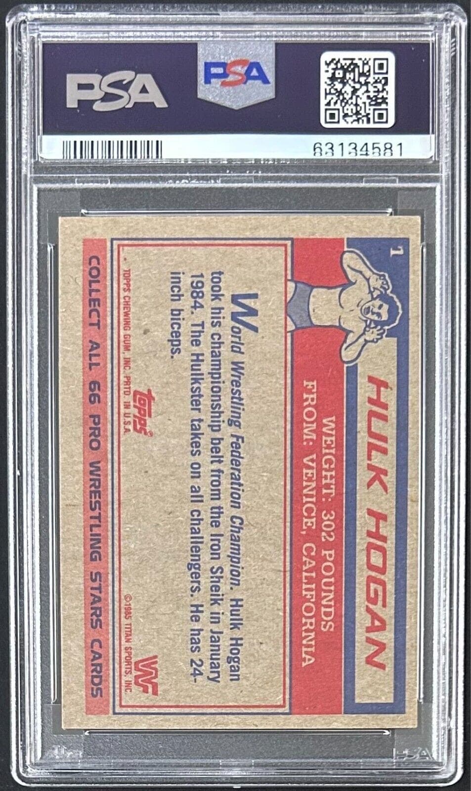 Hulk Hogan Autographed Signed 1985 Topps WWF Card #1 PSA Auto 10 63134581 Hulk Hogan Card 63134581, view 2, supplier stock photo