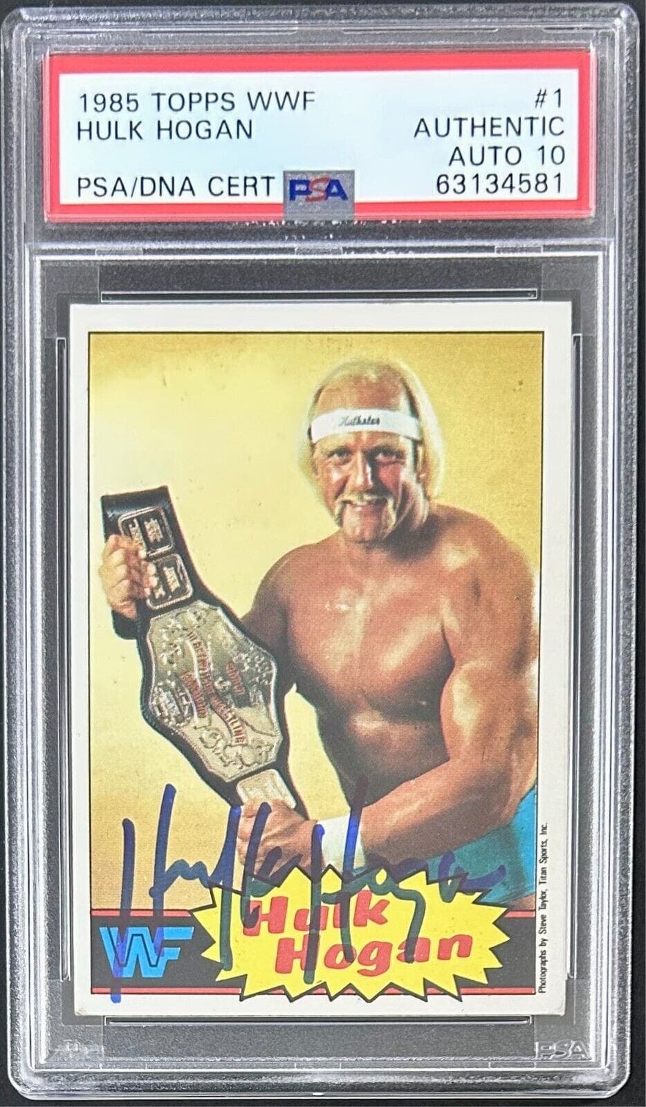 Hulk Hogan Autographed Signed 1985 Topps WWF Card #1 PSA Auto 10 63134581 Hulk Hogan Card 63134581, supplier stock photo