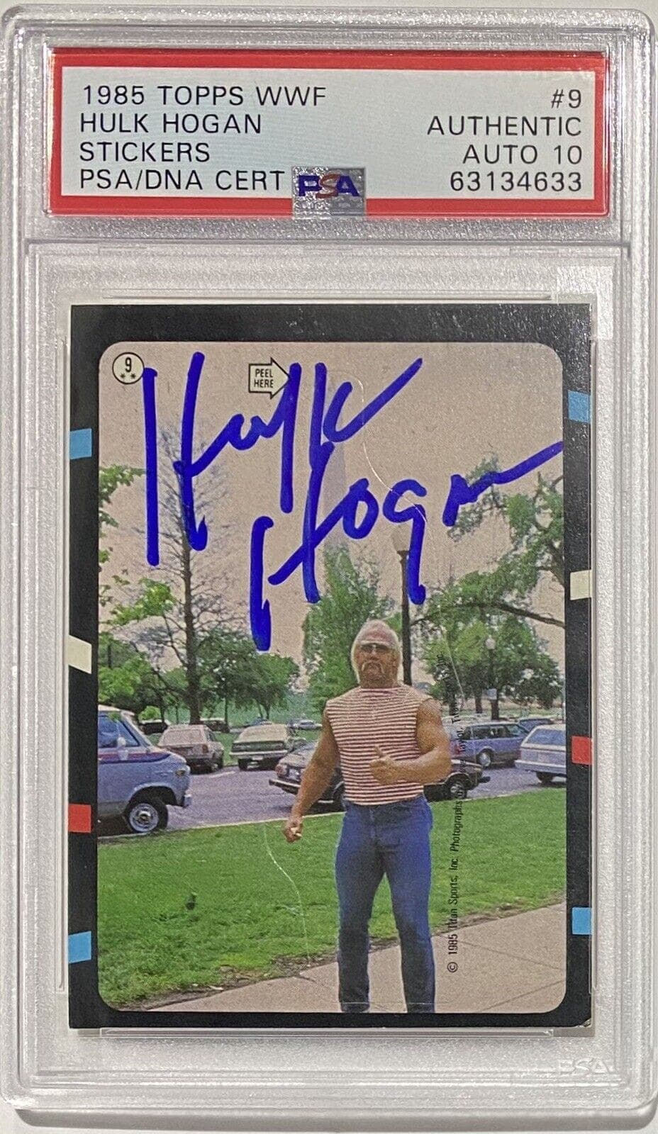 Hulk Hogan 1985 Topps WWF Sticker #9 PSA/DNA Cert Authentic Auto 10 Hulk Hogan Card 1985-topps-wwf-sticker-9-cert, supplier stock photo