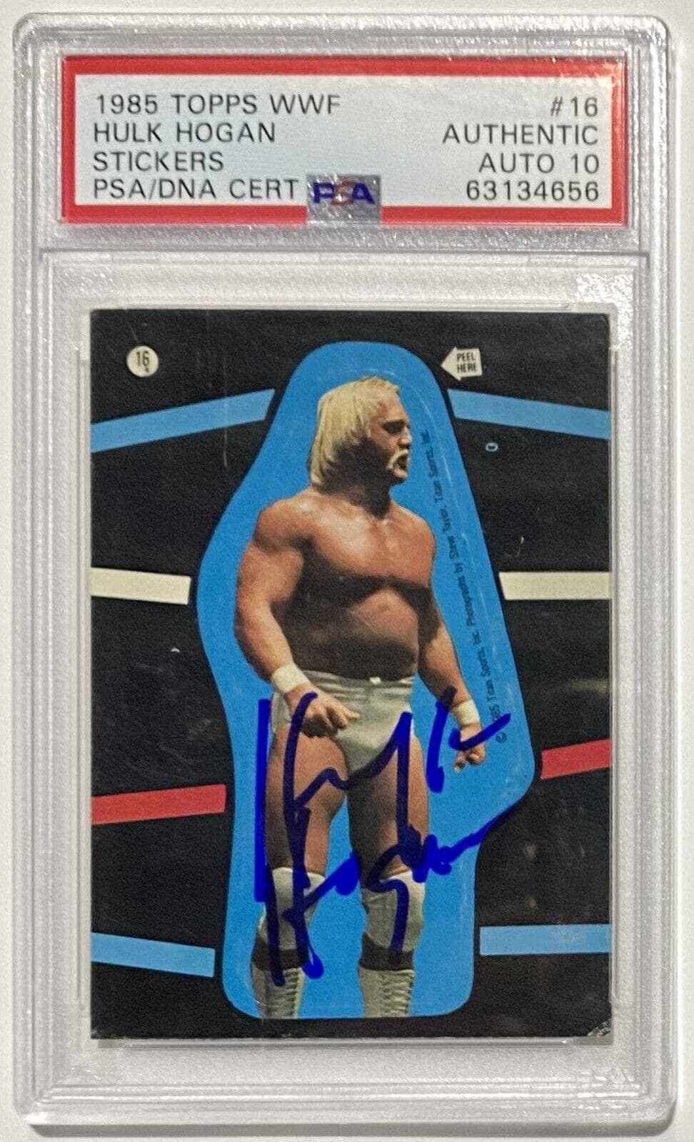 Hulk Hogan 1985 Topps WWF Sticker #16 PSA/DNA Cert Authentic Auto 10 Hulk Hogan Card 1985-topps-wwf-sticker-16-cert, supplier stock photo