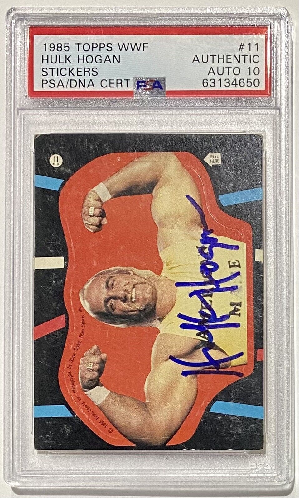 Hulk Hogan 1985 Topps WWF Sticker #11 PSA/DNA Cert Authentic Auto 10 Hulk Hogan Card 1985-topps-wwf-sticker-11-cert, supplier stock photo