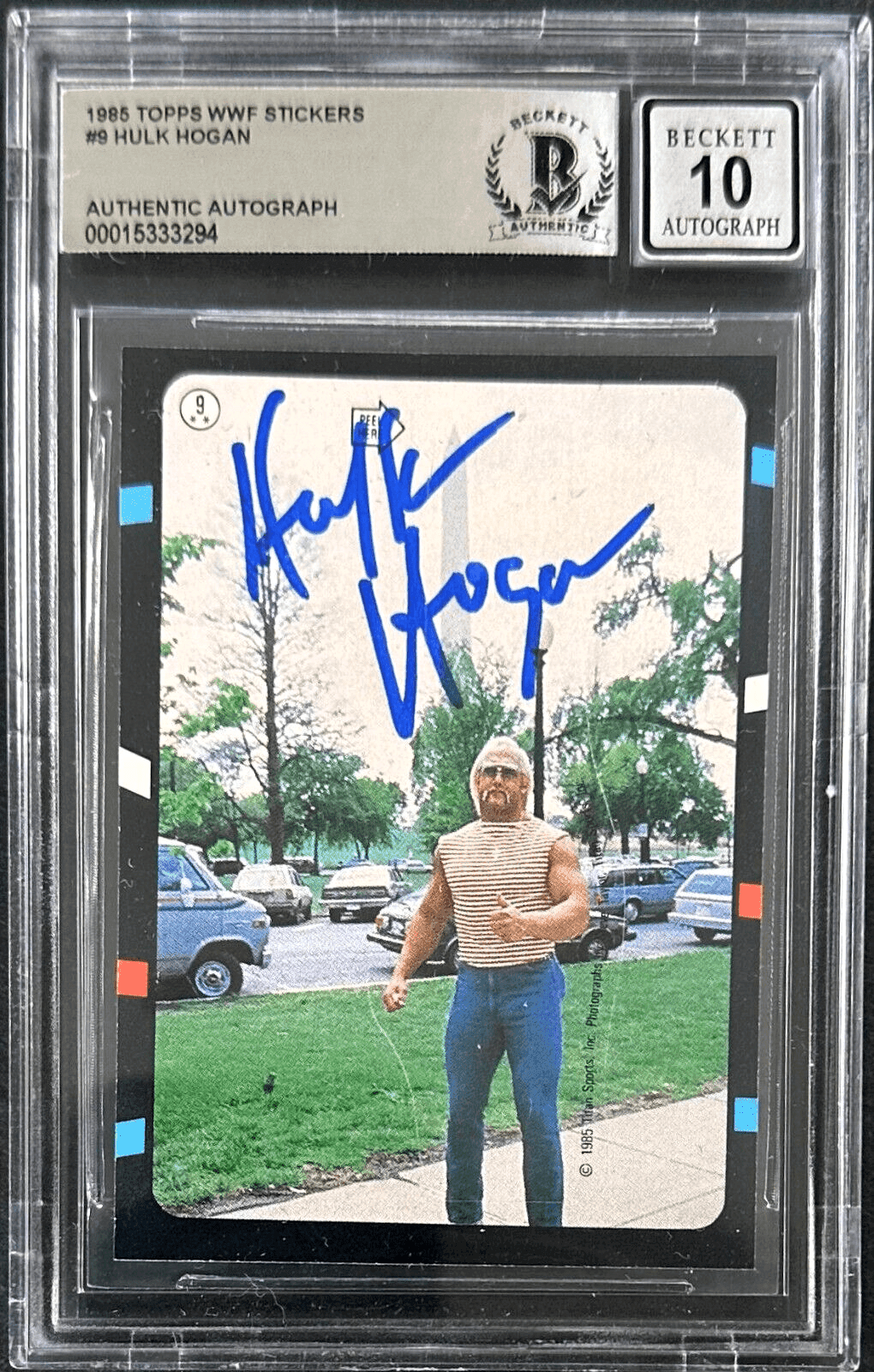 Hulk Hogan 1985 Topps WWF Sticker #9 Beckett Authen Auto 10 Hulk Hogan Card 1985-topps-wwf-sticker-9-authen, supplier stock photo