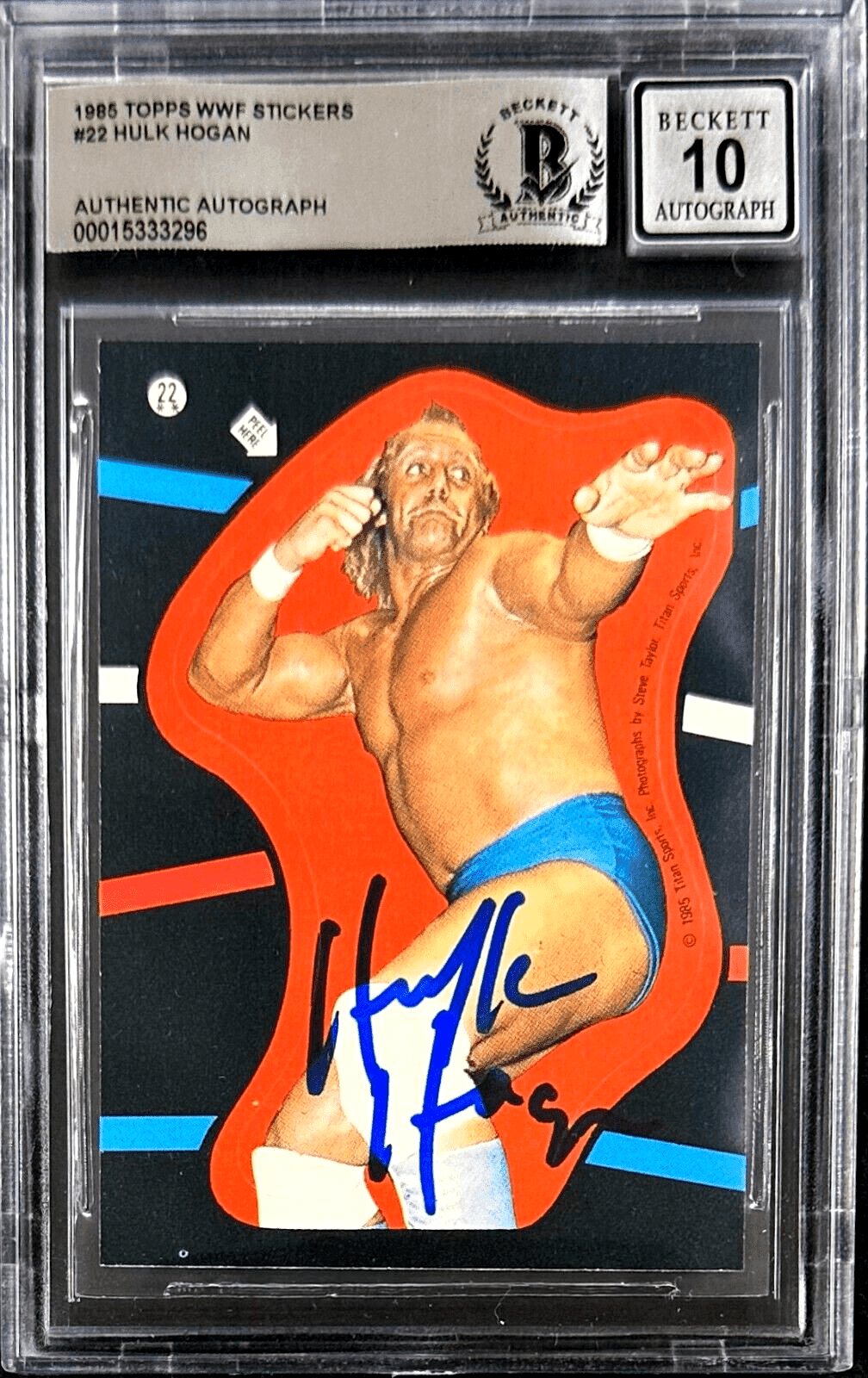 Hulk Hogan 1985 Topps WWF Sticker #22 Beckett Authen Auto 10 Hulk Hogan Card 1985-topps-wwf-sticker-22-authen, supplier stock photo