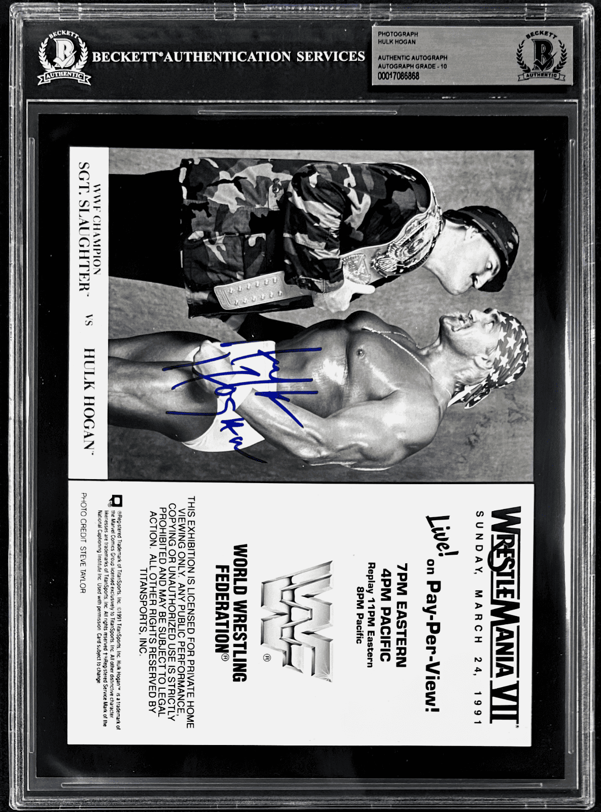 Hulk Hogan Signed Slabbed WWF WM VII Promo 8×10 Photo Beckett Auto 10 17086868 Hulk Hogan Card 8x10-17086868, view 2, supplier stock photo