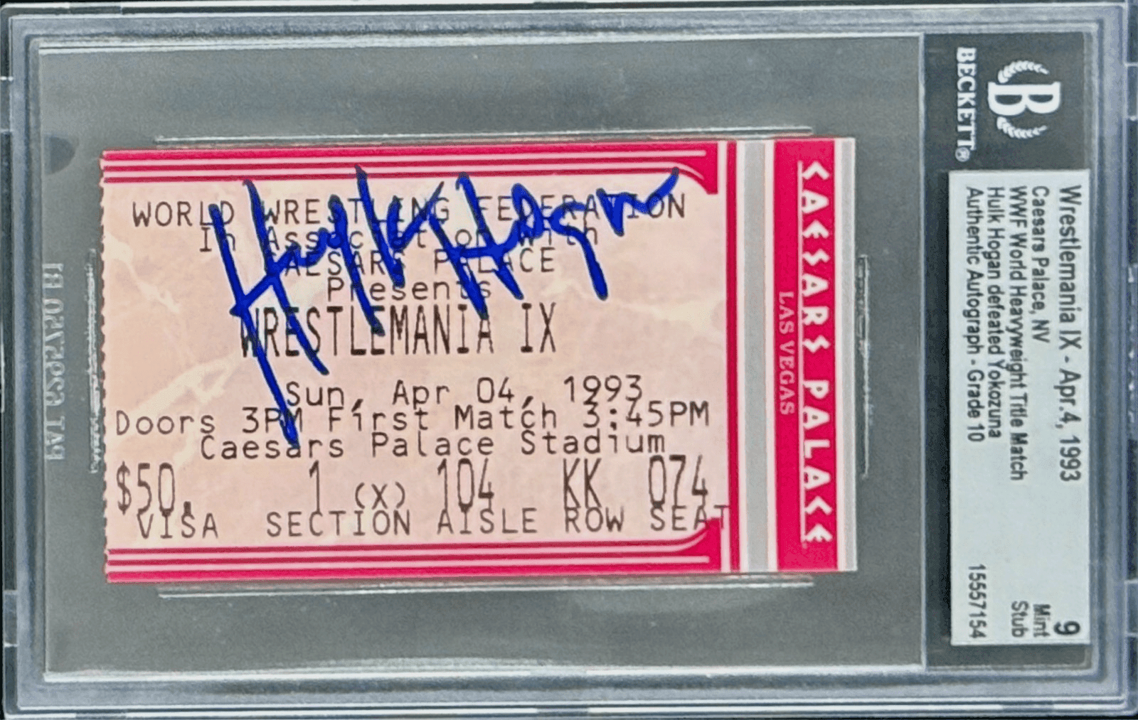 Hulk Hogan Signed WWF WrestleMania IX Ticket Stub Beckett 9 Mint Def. Yokozuna Hulk Hogan Ticket Stub hulk-hogan-wwf-wrestlemania-ix-9, supplier stock photo