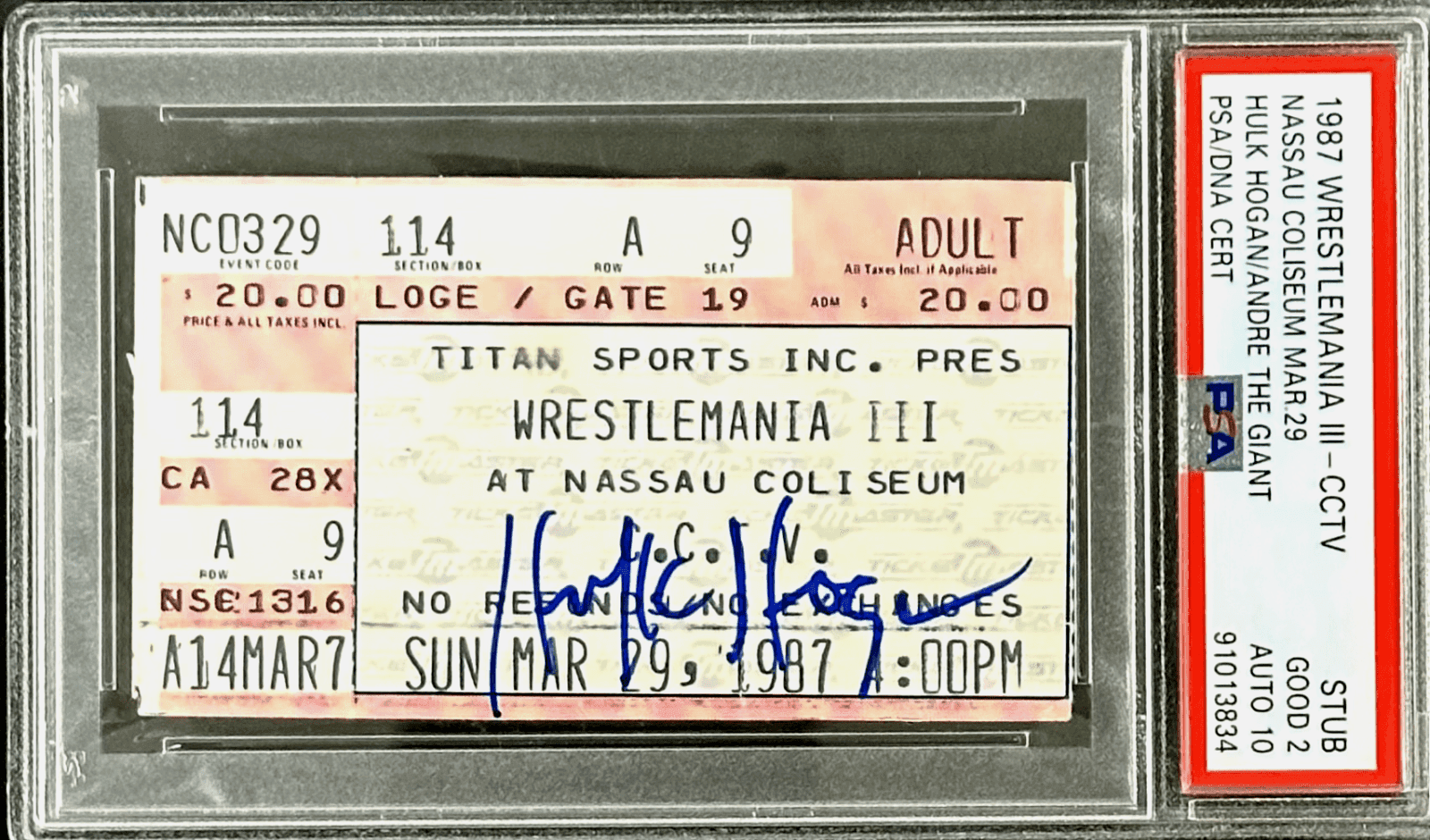 Hulk Hogan Signed WrestleMania III Ticket CCTV Stub PSA “Hogan Slams ANDRE” Hulk Hogan Ticket Stub hulk-hogan-wrestlemania-iii-cctv-slams, supplier stock photo