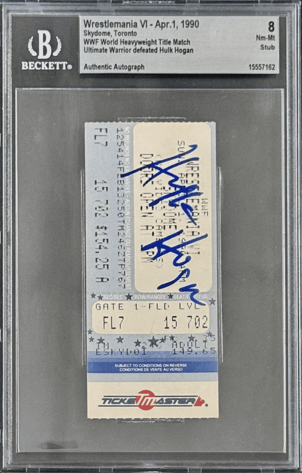 Hulk Hogan Signed WrestleMania VI Ticket Stub Beckett 8 NM-MT Ultimate Warrior Hulk Hogan Ticket Stub hulk-hogan-wrestlemania-vi-8-nm, view 2, supplier stock photo