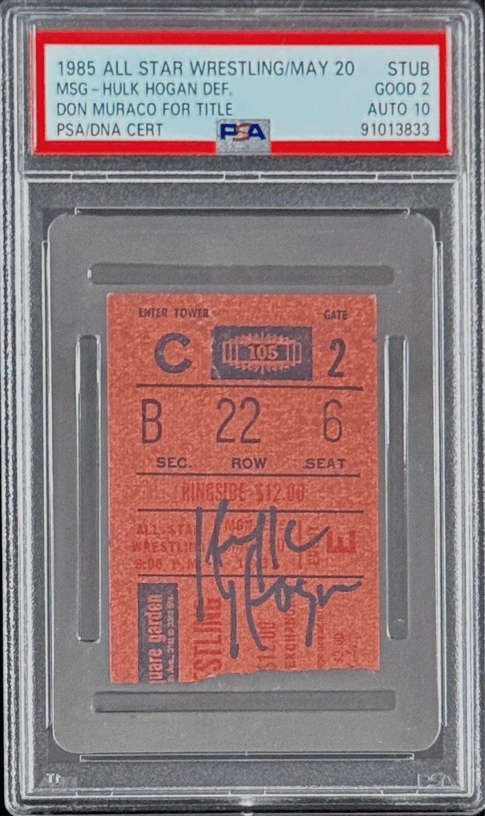 Hulk Hogan Signed WWF 1985 All Star Wrestling MSG Ticket Stub PSA 2 Good Auto 10 Hulk Hogan Ticket Stub hulk-hogan-wwf-1985-all-star, supplier stock photo