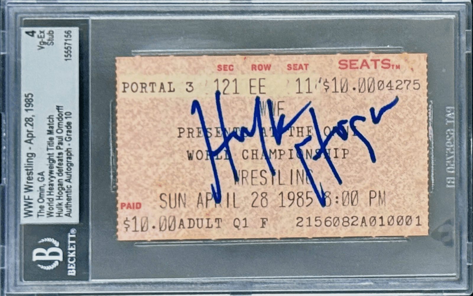 Hulk Hogan Signed WWF Ticket Stub Vs Paul Orndorff Tittle Match Beckett 4 VG-EX Hulk Hogan Ticket Stub hulk-hogan-wwf-vs-paul-orndorff, supplier stock photo
