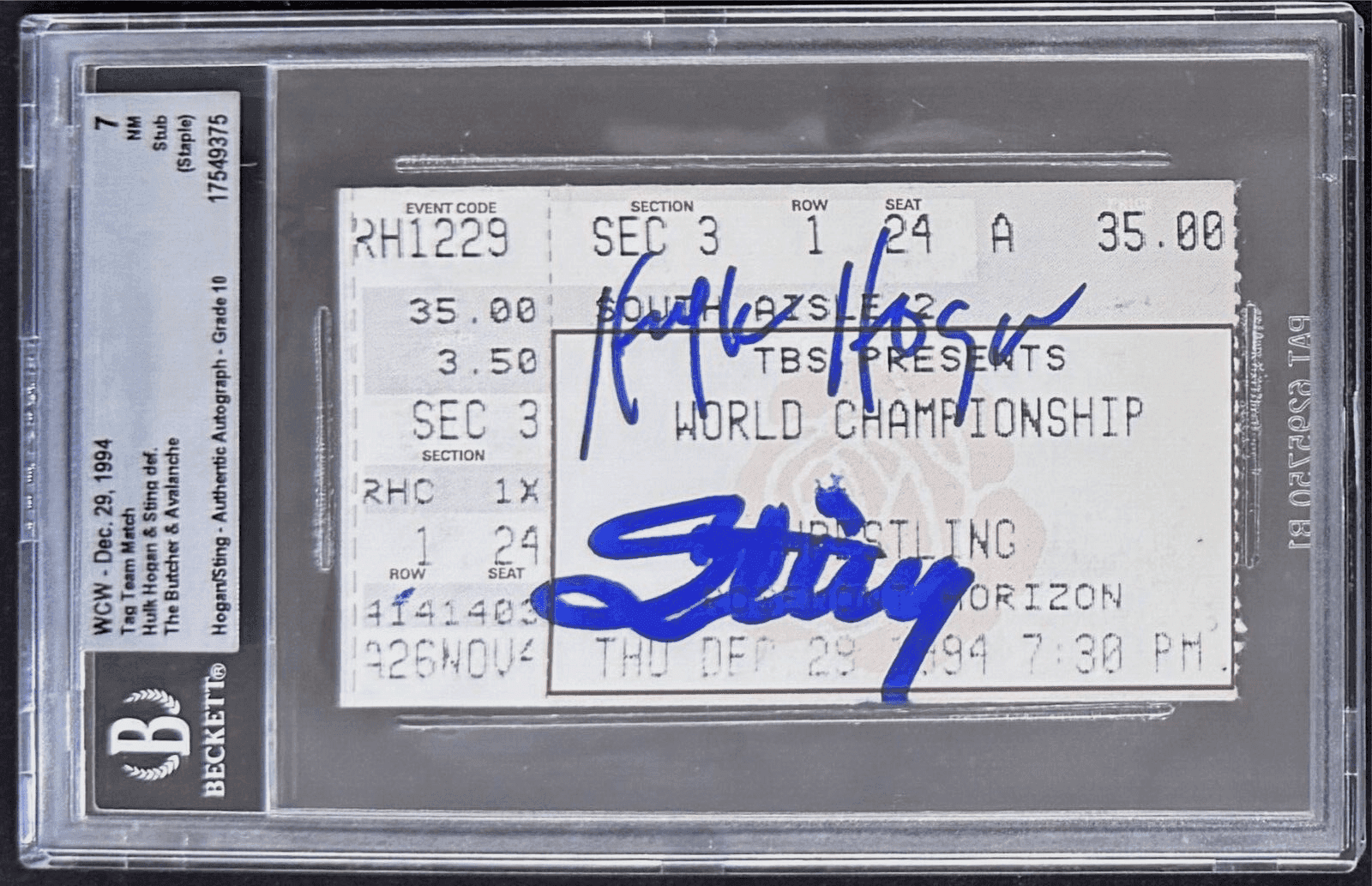 Hulk Hogan & STING Signed Autographed 1994 WCW Ticket Stub Beckett 7 NM Auto 10 Hulk Hogan Ticket Stub hulk-hogan-sting-1994-wcw-7, supplier stock photo