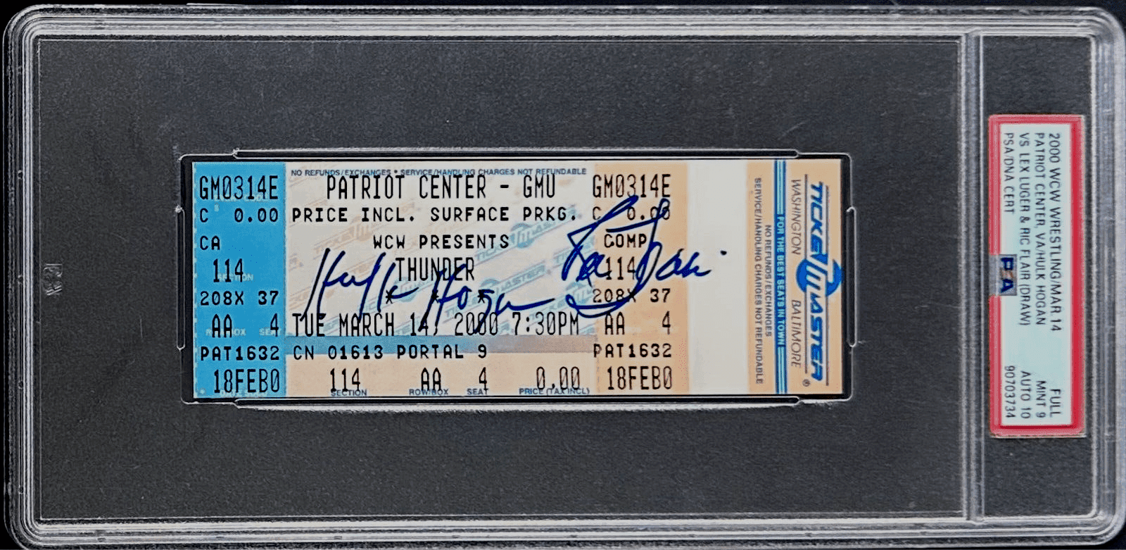 Hulk Hogan & Ric Flair Super WCW Thunder Signed 2000 Full Ticket PSA Mint 9 Hulk Hogan Ticket Stub hulk-hogan-ric-flair-super-wcw, supplier stock photo
