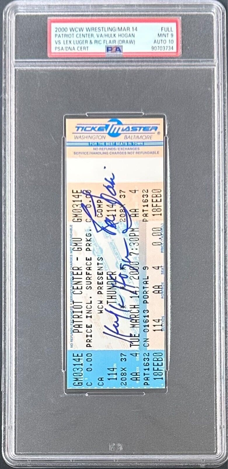 Hulk Hogan & Ric Flair Super WCW Thunder Signed 2000 Full Ticket PSA Mint 9 Hulk Hogan Ticket Stub hulk-hogan-ric-flair-super-wcw, view 2, supplier stock photo