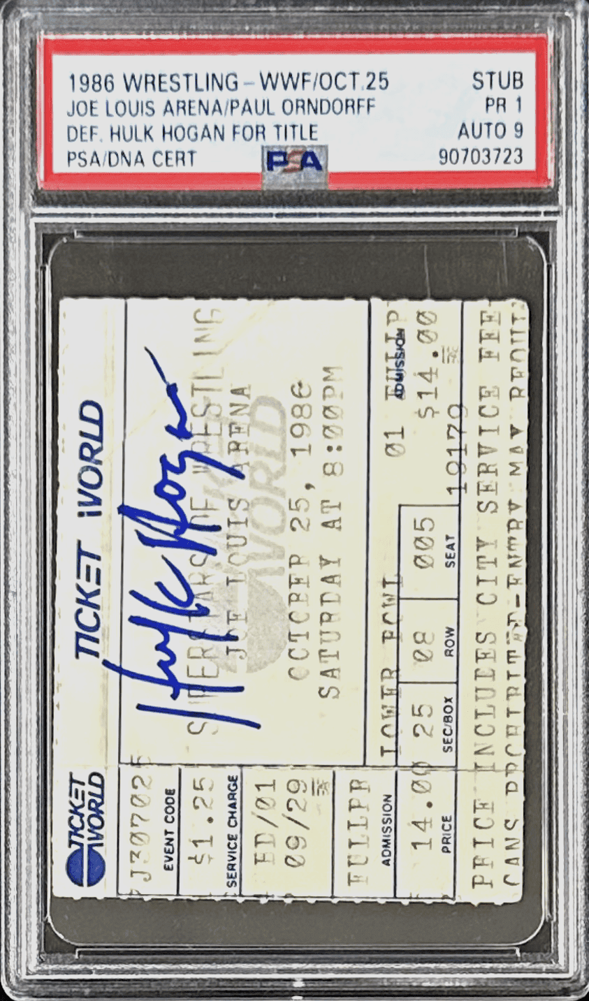 Hulk Hogan Signed Superstars of Wrestling 1986 WWF Ticket Stub PSA PR 1 Auto 9 Hulk Hogan Ticket Stub hulk-hogan-superstars-wrestling-1986-wwf, view 2, supplier stock photo