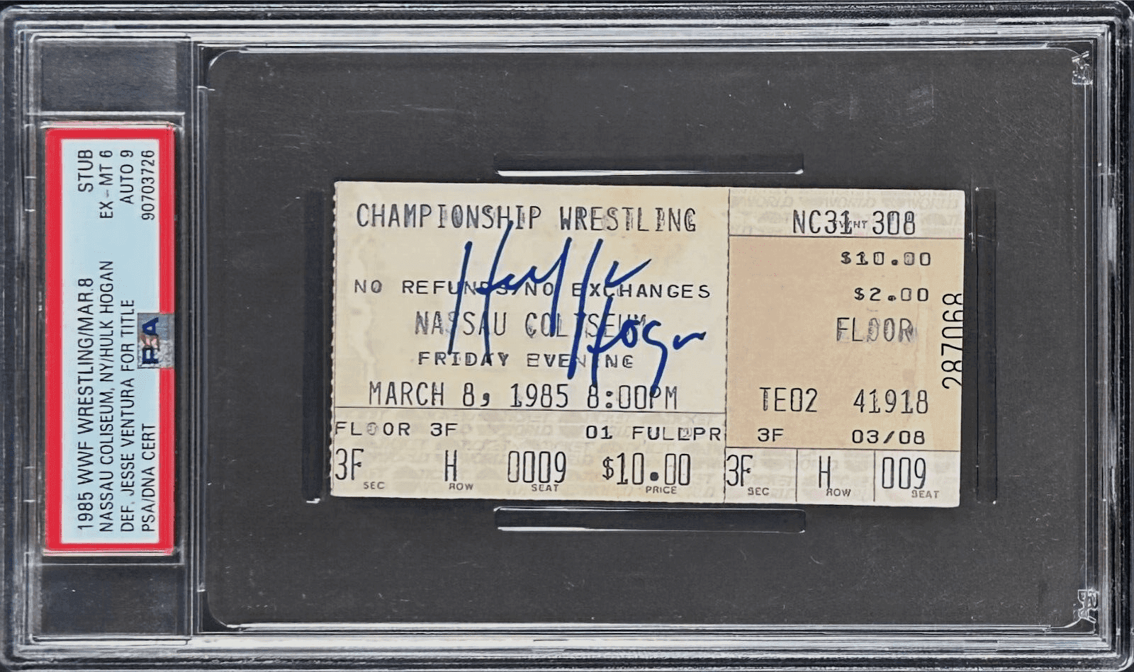 Hulk Hogan Def Jesse Ventura for Title Signed 1985 WWF Ticket Stub PSA EX-MT 6 Hulk Hogan Ticket Stub hulk-hogan-def-jesse-ventura-title, supplier stock photo