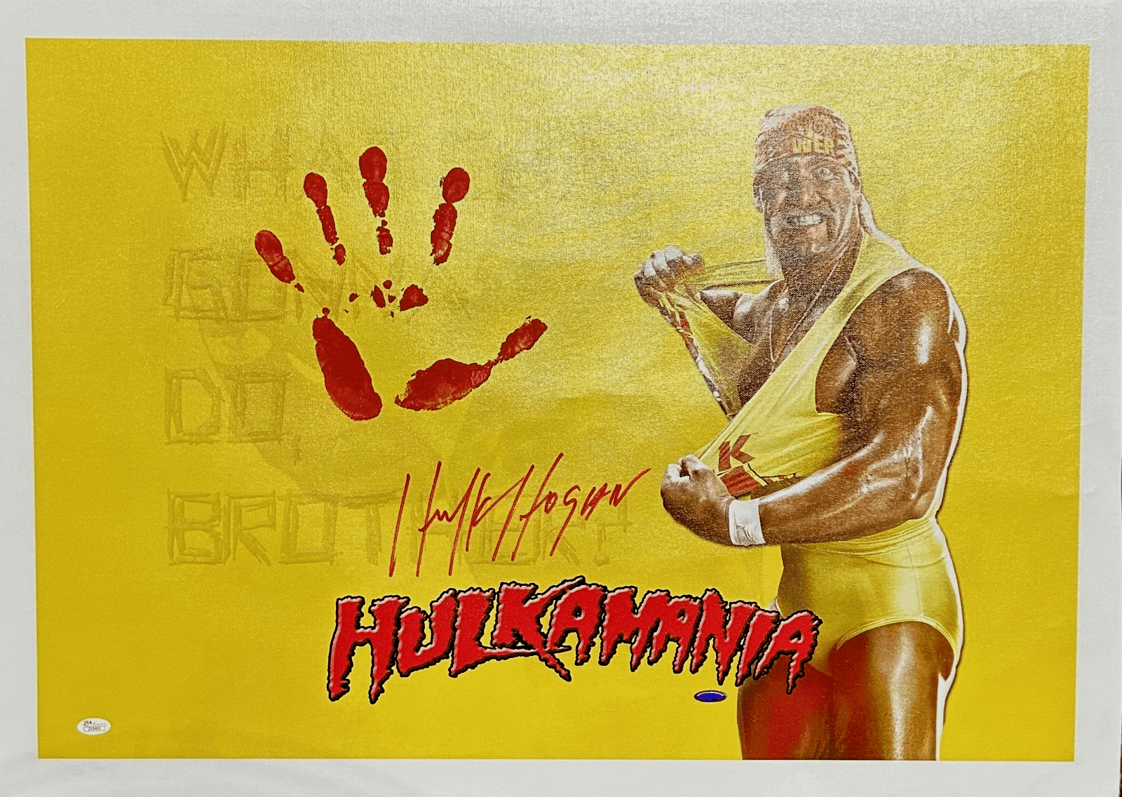 Hulk Hogan Handprint Signed Unstretched 24×36 Canvas Hulkamania JSA Z15401 Hulk Hogan Canvas 24x36-z15401, supplier stock photo