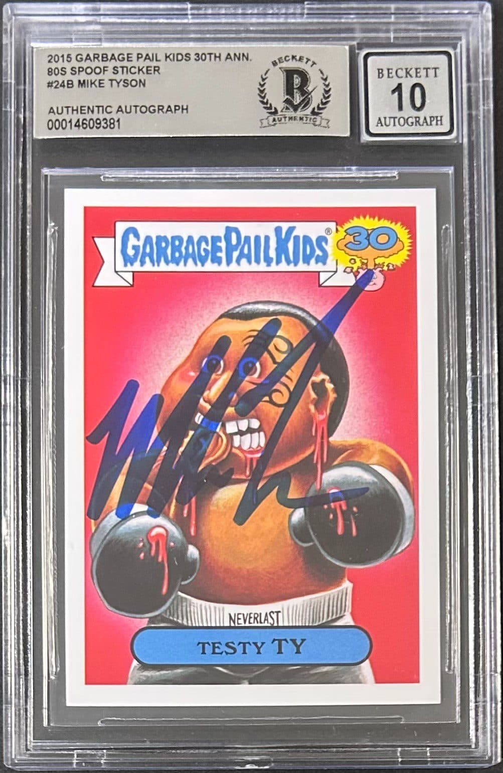 Mike Tyson Signed 2015 Garbage Pail Kids Card #24B Beckett 14609381 Auto 10 Mike Tyson Card 14609381, supplier stock photo