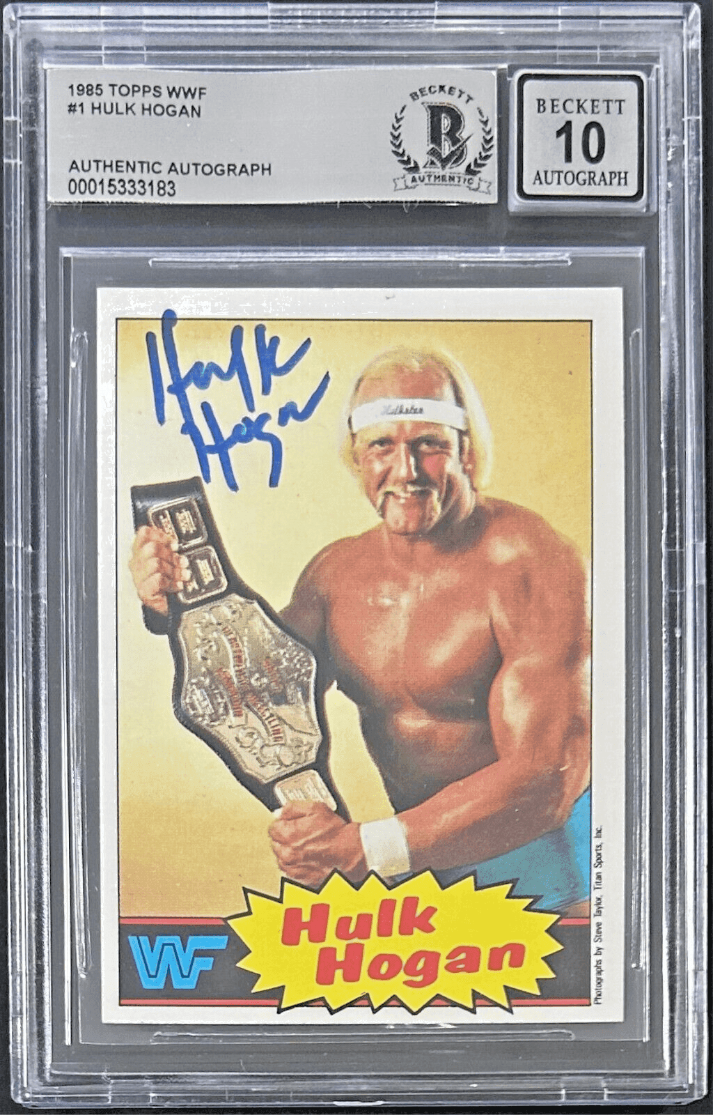 Hulk Hogan Autographed Signed 1985 Topps WWF Card #1 Beckett Auto 10 17085613 Hulk Hogan Card 17085613, supplier stock photo